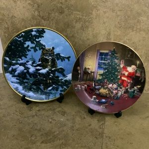 The Hamilton collection limited edition Christmas decor plate set Santa owl